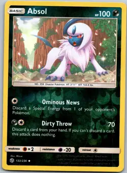 Pokemon Absol Uncommon SM - Cosmic Eclipse 133/236 NM Reverse Holo - Image 1