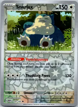 Pokemon Snorlax Uncommon SV: Scarlet & Violet 151 143/165 NM Reverse Holo - Image 1