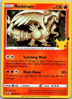 Pokemon Reshiram Holo Rare Celebrations 002/025 NM - Image 1