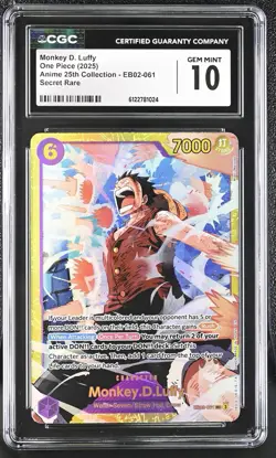 ONE PIECE Monkey.D.Luffy EB02-061 Extra Booster: Anime 25th Collection CGC 10 - Image 1