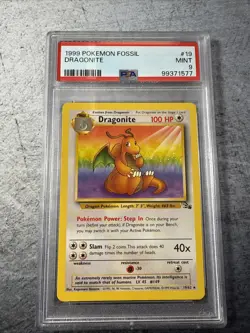 1999 Pokemon Fossil Dragonite #19 English 19/62 Non-Holo Rare - PSA 9 MINT - Image 1