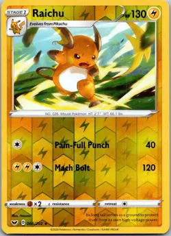 Pokemon - Raichu - 066/202 - Rare - Reverse Holo - Sword & Shield - Base Set - N - Image 1