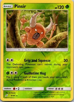 Pokemon - Pinsir - 9/181 - Reverse Holo Rare - Team Up - NM/M - Image 1