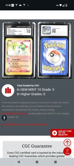 TOP POP 5) CGC 10 GEM MINT Kirlia 35/109 Ruby and Sapphire Pokemon Reverse Holo - Image 4