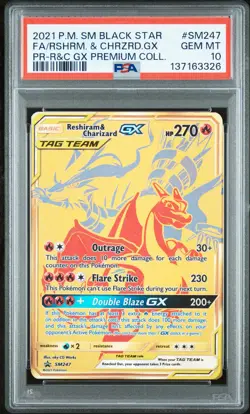 2021 POKEMON SM BLACK STAR PROMO #SM247 FULL ART/RESHIRAM & CHARIZARD GX PSA 10 - Image 1