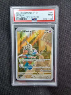 2024 POKEMON PALDEAN FATES POKEMON CENTER ETB PROMO #075 MIMIKYU PSA 9 - Image 1