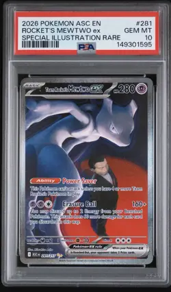 2026 POKEMON ASC EN-ASCENDED HEROES #281 TEAM ROCKET'S MEWTWO EX PSA 10 - Image 1