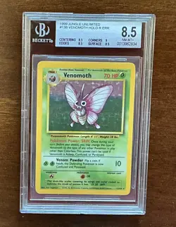 1999 Pokemon Jungle Unlimited No Symbol #13 Venomoth BGS 8.5 - Image 1