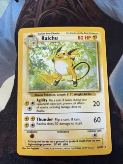 Pokemon TCG Base Set Raichu Holo Card 14/102 Unlimited Holo Rare - Image 1