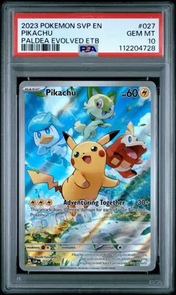 Pokemon TCG Pikachu Illustration Paldea Evolved ETB Promo Card 027 PSA 10 - Image 1
