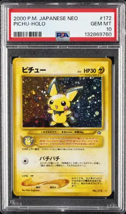 2000 POKEMON JPN NEO #172 PICHU-HOLO PSA 10 - Image 1