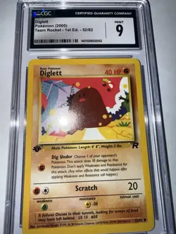 Pokemon TCG 2000 Diglett Team Rocket 1st Edition 52/82 CGC Mint 9 - Image 1