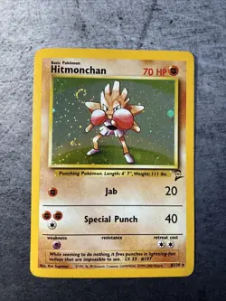 Hitmonchan 008/130 Base Set 2 Holo Pokemon Card Played With Swirl - Image 1
