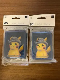 ⭐SEALED Pokemon X Van Gogh Museum Sleeves Pikachu with Grey Felt Hat - 65 - Image 1