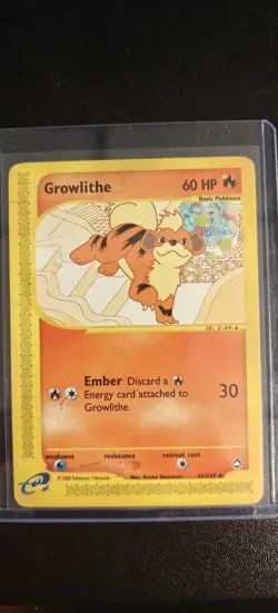 Growlithe 51/147 Aquapolis E-Reader Series 2002 English Pokemon TCG Played Card - Image 2
