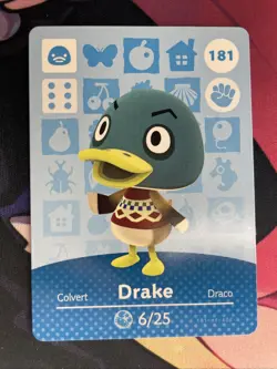 Drake #181 Animal Crossing Amiibo Card Authentic Series 2 MINT NEVER SCANNED - Image 1