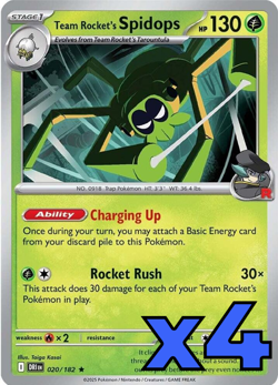 4x Team Rocket's Spidops 020/182 Destined Rivals PLAYSET x4 - Pokemon TCG - NM - Image 1