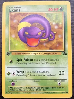 1st Edition Ekans 46/62 Pokemon TCG WOTC Base Set Fossil MINT - Image 1