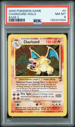 2000 Pokemon Game Base II #4 Charizard Holo Base II PSA 8 - Image 1
