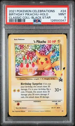 2021 POKEMON CELEBRATIONS CLASSIC COLLECTION #24 BIRTHDAY PIKACHU-HOLO BSP PSA 9 - Image 1