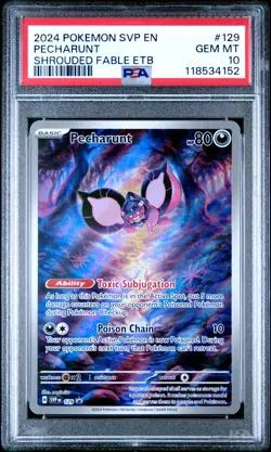 PSA 10 GEM 2024 Pokemon Pecharunt #129 Shrouded Fable ETB Promo - Image 1