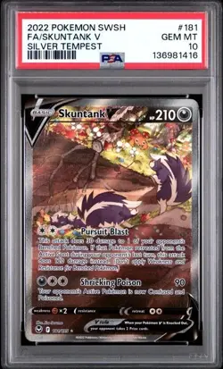 SKUNTANK V #181 PSA 10 2022 POKEMON SWORD & SHIELD SILVER TEMPEST FULL ART - Image 1