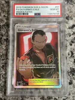 PSA 10 Mint Giovanni's Exile Full Art 67/68 2019 Hidden Fates Holo Pokemon TCG - Image 1