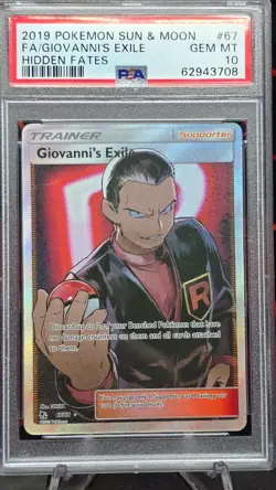PSA 10 GEM MINT Giovanni's Exile 67/68 Hidden Fates Ultra Rare Holo Pokemon 2019 - Image 2