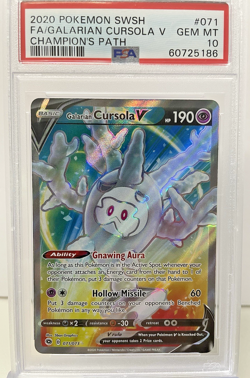 PSA 10 Galarian Cursola V FA 2020 Pokemon SWSH Champion’s Path 071/073 Gem Mint - Image 1