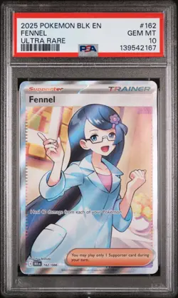 PSA 10 FENNEL #162 ULTRA RARE FULL ART TRAINER 2025 POKEMON BLK EN BLACK BOLT - Image 1