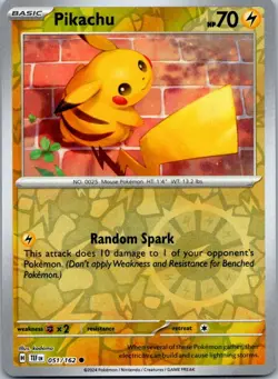 Pokemon Pikachu Common SV05: Temporal Forces 051/162 NM Reverse Holo - Image 1