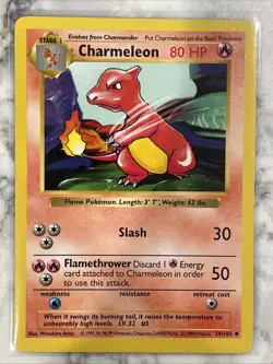 1999 Pokemon, Base Set Shadowless, #24/102 Charmeleon, Uncommon (c) - Image 1