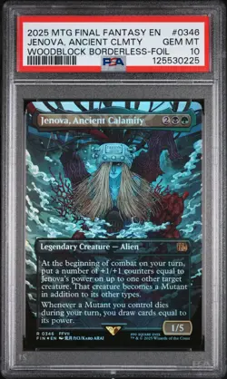2025 MTG FINAL FANTASY WOODBLOCK BORDERLESS-FOIL JENOVA, ANCIENT CALAMITY PSA 10 - Image 1