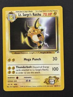 Pokemon Lt. Surge's Raichu 28/132 Gym Challenge Rare 70HP Mega Punch Thunderbolt - Image 1