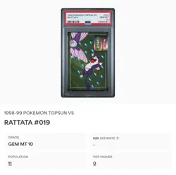 PSA 10 GEM MINT Rattata Vs. Venomoth Topsun Carddass Vending Pokemon 1998 POP 11 - Image 2