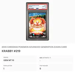 PSA 10 GEM MINT Krabby #219 Carddass Zukan Advanced Gen. Bandai Pokemon POP 1 - Image 2