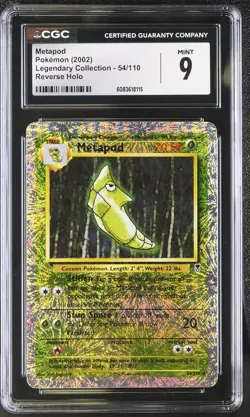 CGC 9 MINT Metapod 2002 Legendary Collection 54/110 Reverse Holo Pokemon Card - Image 1