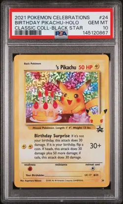PSA 10 2021 Pokemon Birthday Pikachu Holo Celebrations Classic Collection 24 - Image 1