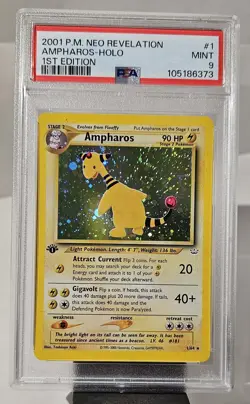 PSA 9 MINT Ampharos 1/64 HOLO RARE 1st Edition Neo Revelation Pokemon Card 412 - Image 1
