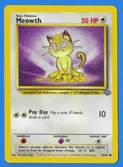 1999 Wizards Pokemon Jungle Unlimited Meowth 56/64 Non-Holo NM Condition - Image 2