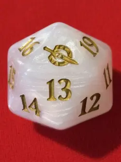 mtg d20 Spindown dice, oversized, March of the Machine, white & gold - Image 1