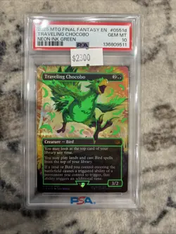 Magic MTG Traveling Chocobo Final Fantasy Neon Ink Green Foil #0551D PSA 10 - Image 1