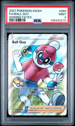 2021 POKEMON SWORD & SHIELD SHINING FATES #065 FULL ART/BALL GUY PSA 9 - Image 1
