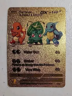 Charmander, Bulbasaur & Squirtle GX Gold Foil Fan Art Pokemon Textured 3/99 - Image 1