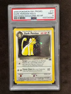 PSA 9 Pokemon Black Star Promo Nintendo Magazine Holo Dark Persian #17 MINT! - Image 1