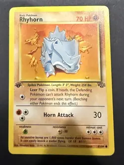 Pokemon TCG First 1st Edition Rhyhorn Jungle 61/64 LP! - Image 1