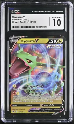 CGC Gem Mint 10 Rayquaza V 100/159 Pokemon Crown Zenith - Image 1