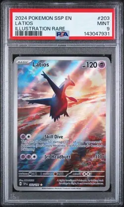 Pokemon TCG Latios 203/191 Sv08: Surging Sparks Holo Illustration Rare PSA 9 - Image 1