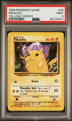 1999 Pokemon Game PIKACHU YELLOW CHEEKS #58 PSA 9 MINT - Image 1