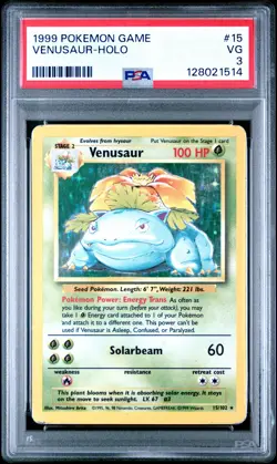 1999 POKEMON BASE SET UNLIMITED #15 VENUSAUR-HOLO PSA 3 - Image 1